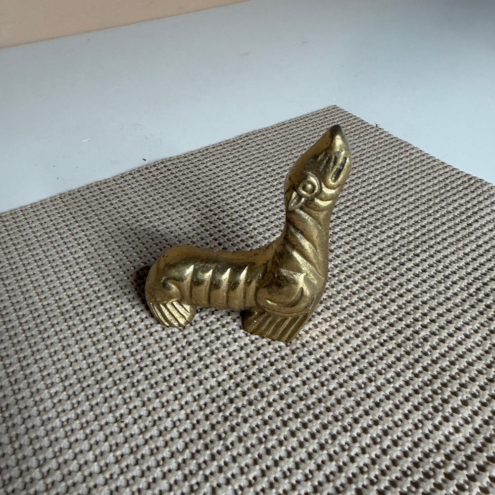 Vintage Solid Brass Seal Figurine Mid Century Modern Sea Lion Paperweight Decor